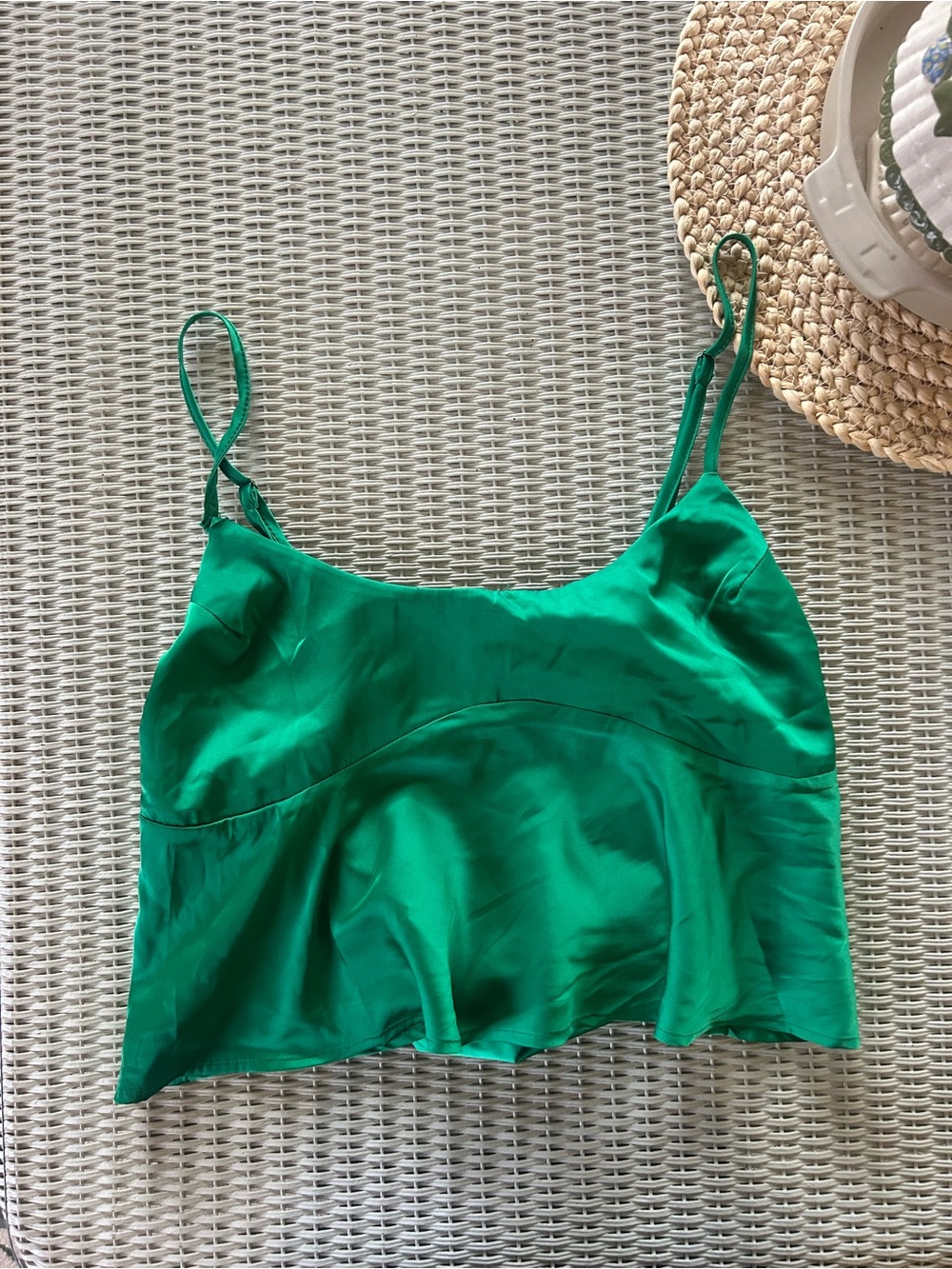 Le Lis Green Satin Slip Cami with Thin Straps
